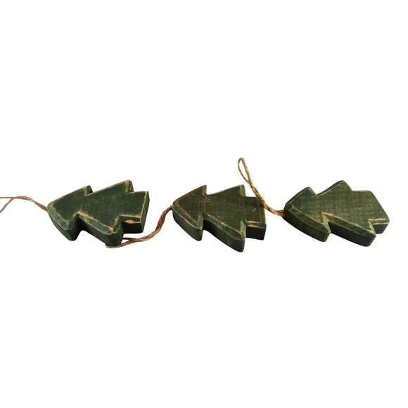 Set Of 3 Rustic Farmhouse Green Wooden Christmas Tree Ornaments W/Twine Hangers - Picture 3 of 6